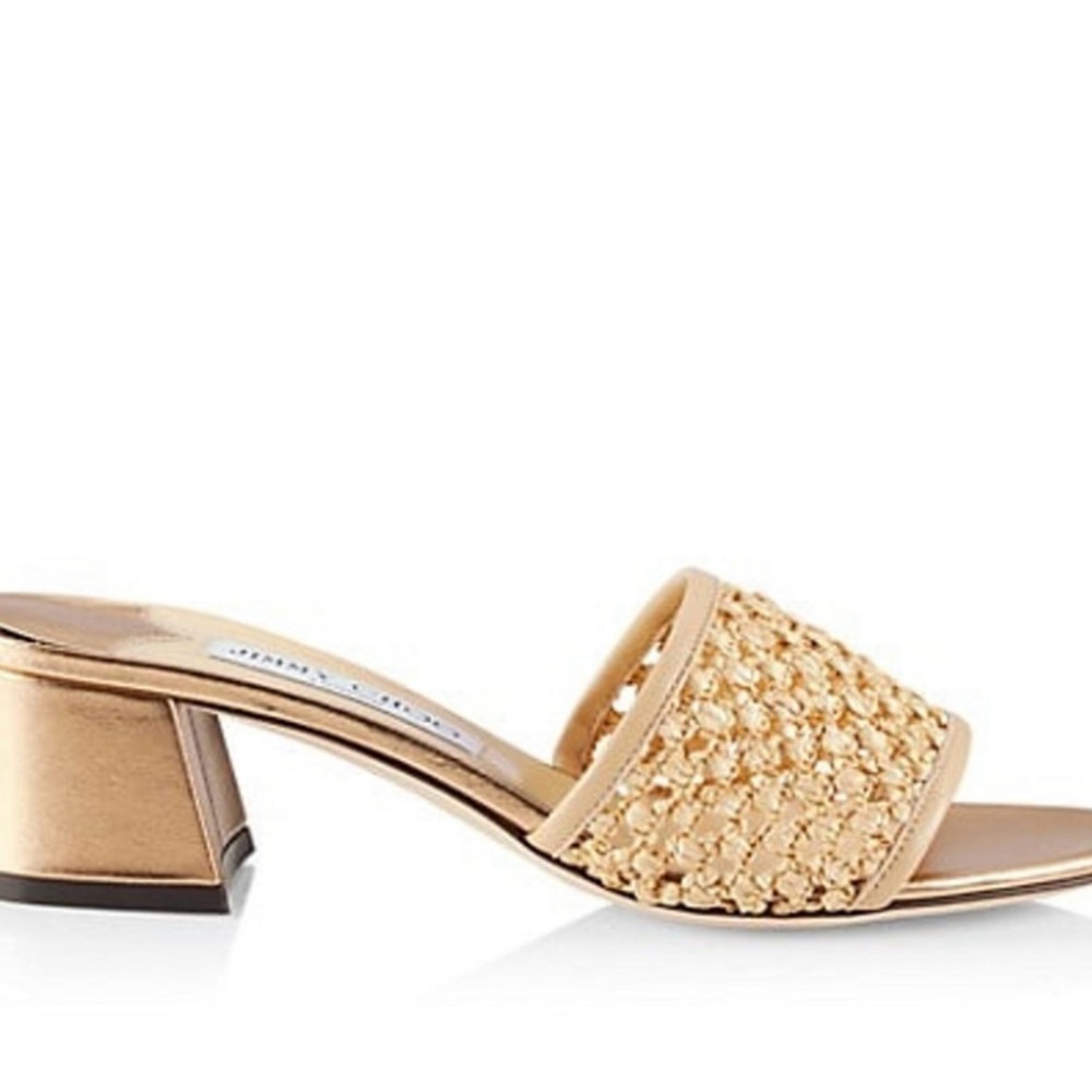 Jimmy Choo Minea 45 Woven Raffia slide heeled Sandals in Barley. Size 39.5 EU - Picture 3 of 14